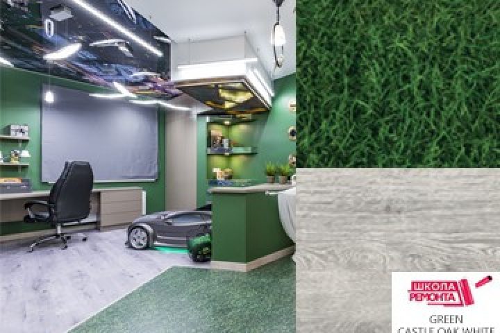 Пробковые полы Castle oak white и Green в проекте "Деконструктивизм в сказочном лесу"