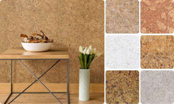 Фото в интерьере и примеры текстуры пробковых полов коллекции Wall Design